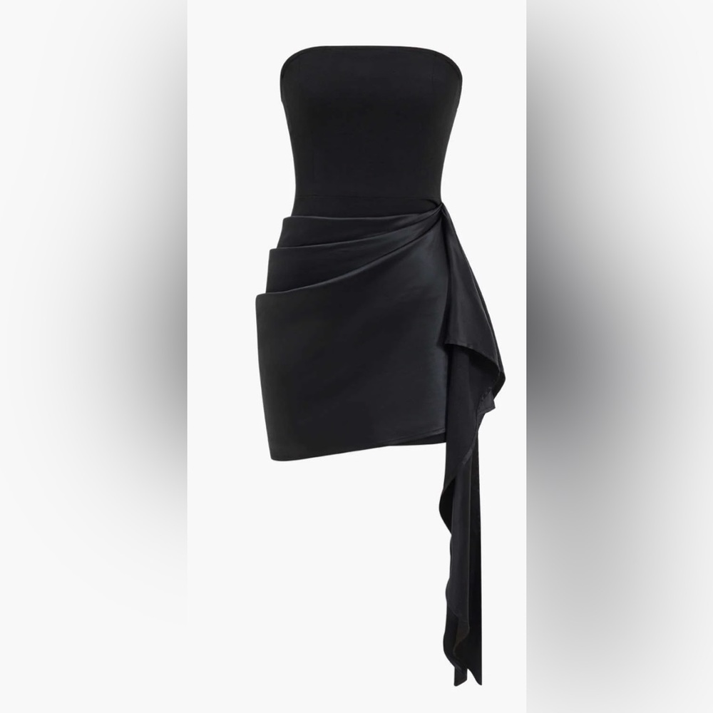 NWT Micas Black Asymmetrical Strapless Mini Dress